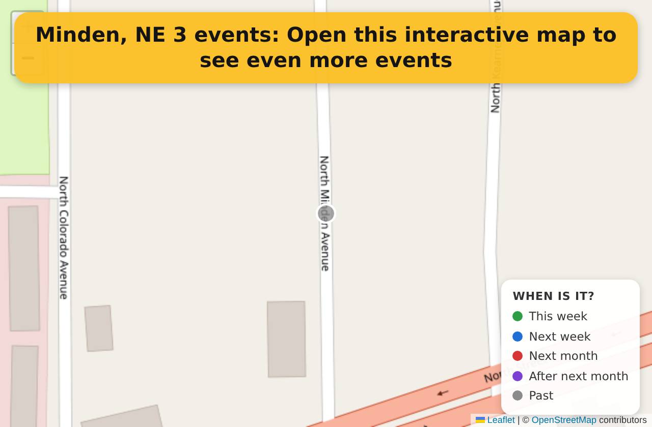 Map of events in Minden, NE on the interactive EVENTULIST map