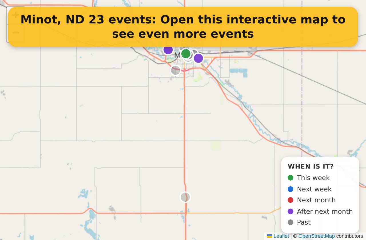 Map of events in Minot, ND on the interactive EVENTULIST map