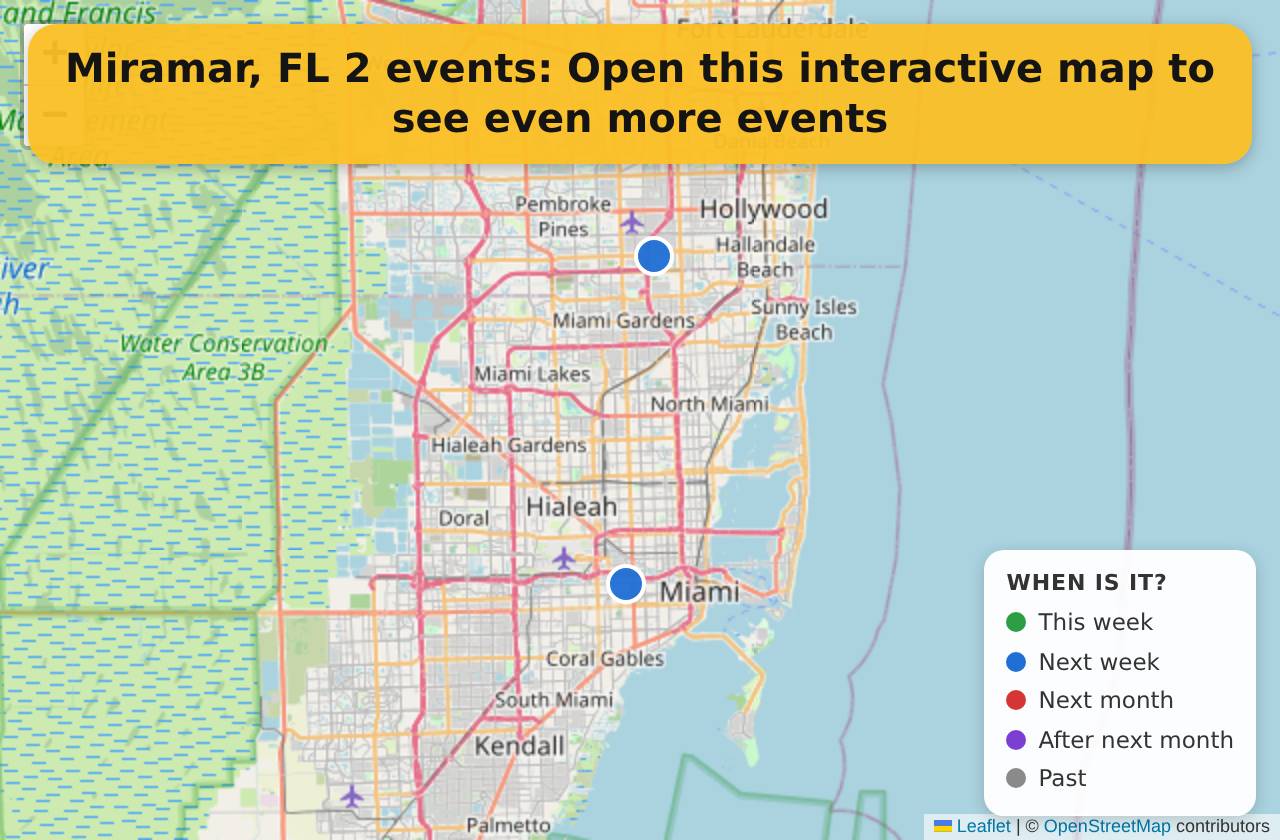 Map of events in Miramar, FL on the interactive EVENTULIST map