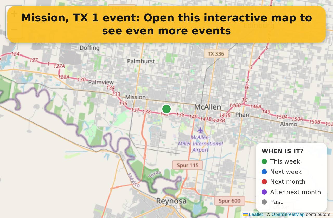 Map of events in Mission, TX on the interactive EVENTULIST map