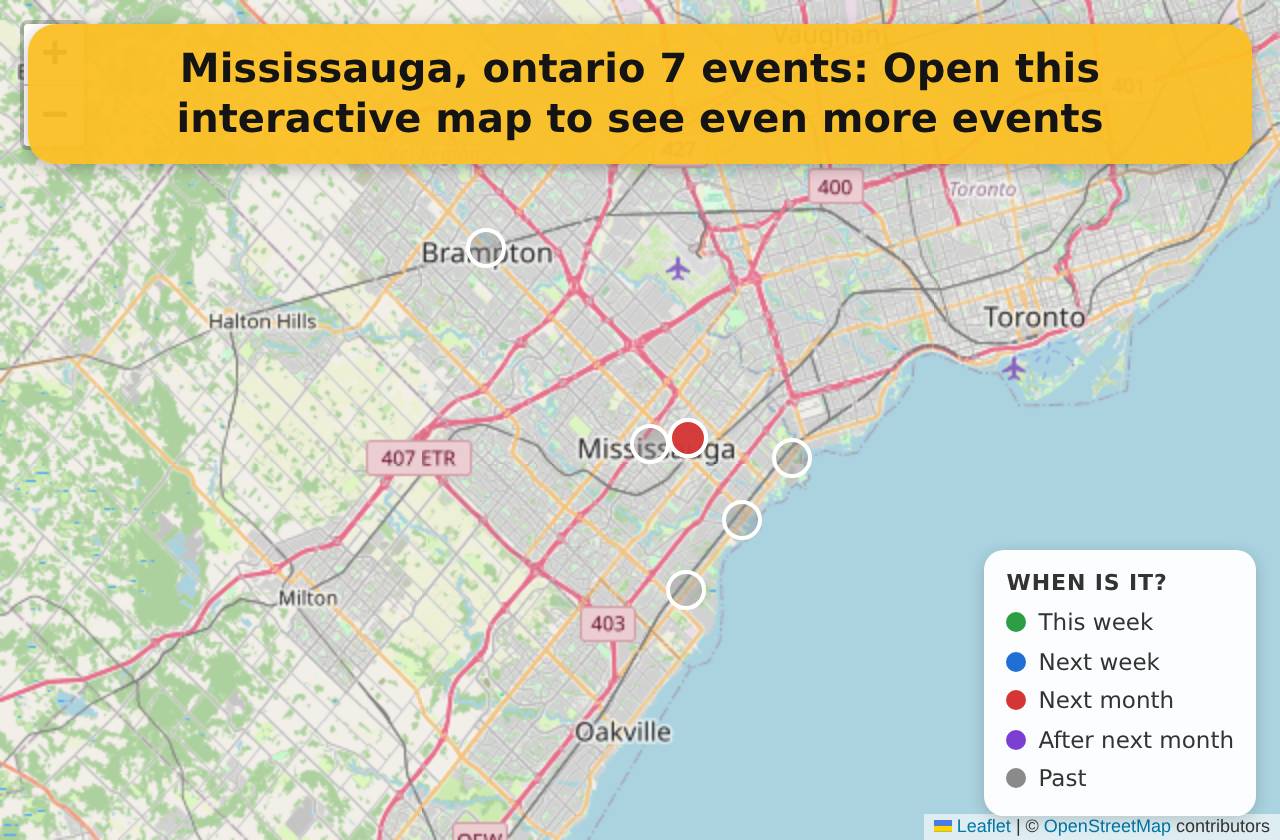 Map of events in Mississauga, ontario on the interactive EVENTULIST map
