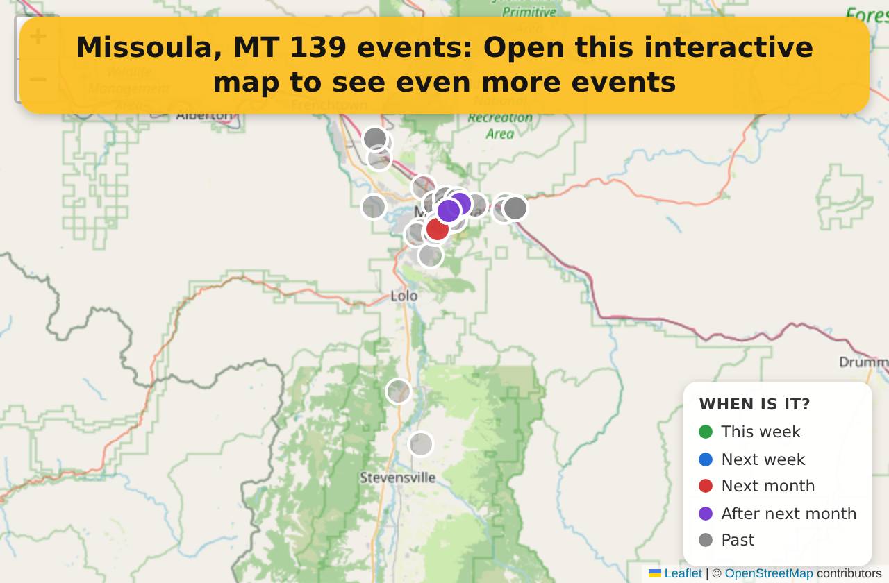 Map of events in Missoula, MT on the interactive EVENTULIST map