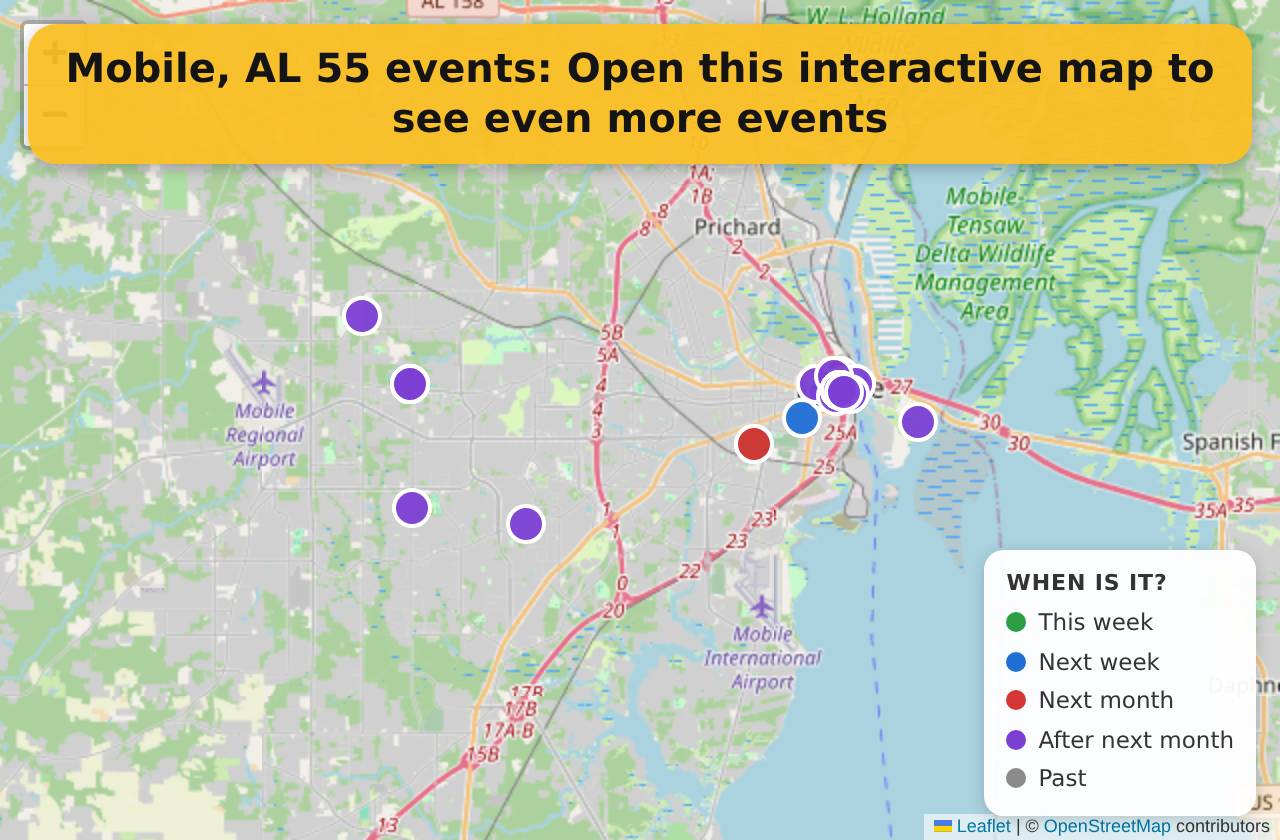 Map of events in Mobile, AL on the interactive EVENTULIST map