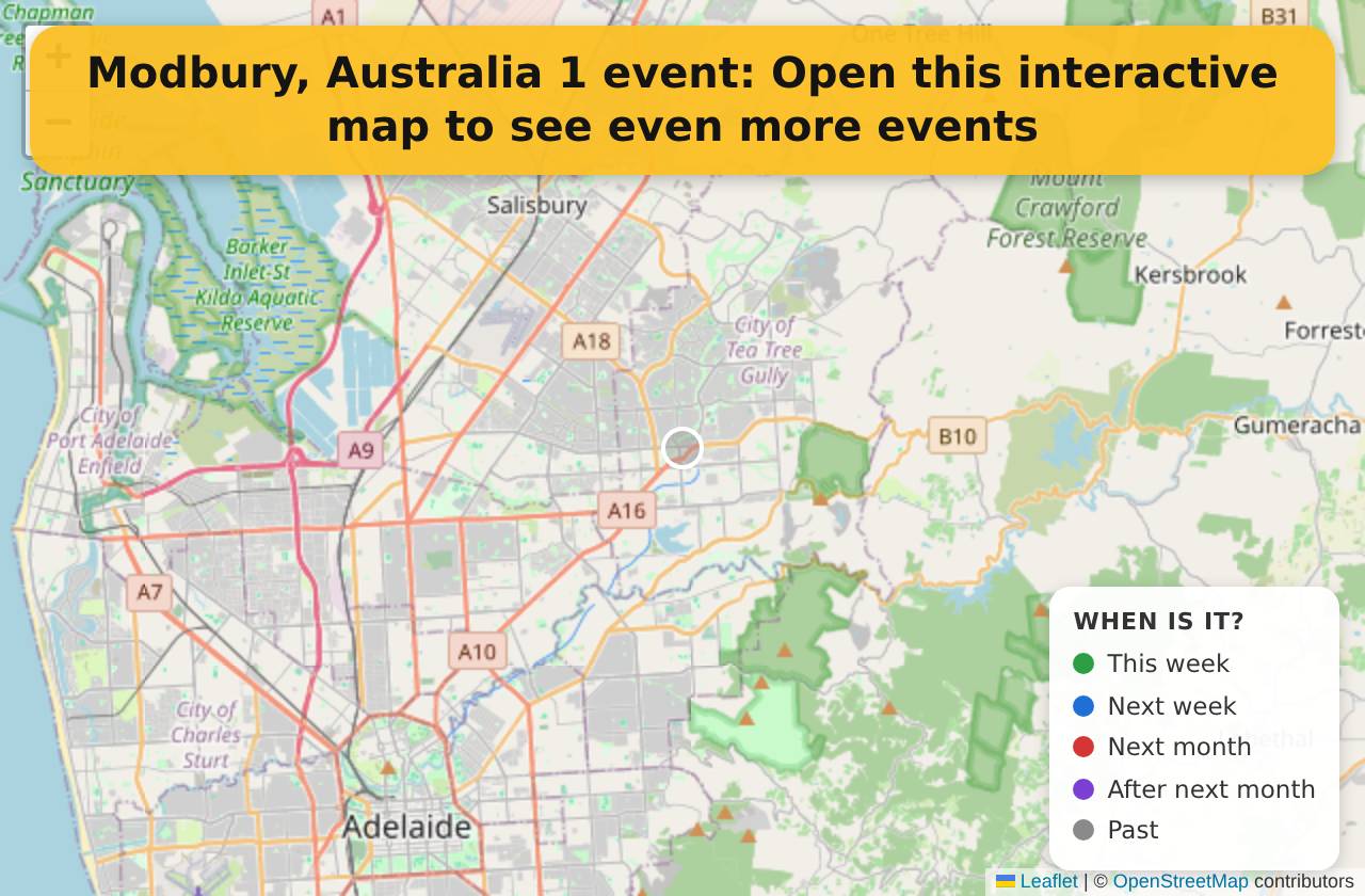 Map of events in Modbury, Australia on the interactive EVENTULIST map