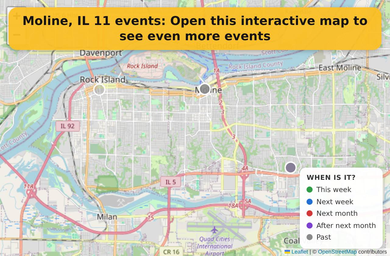 Map of events in Moline, IL on the interactive EVENTULIST map