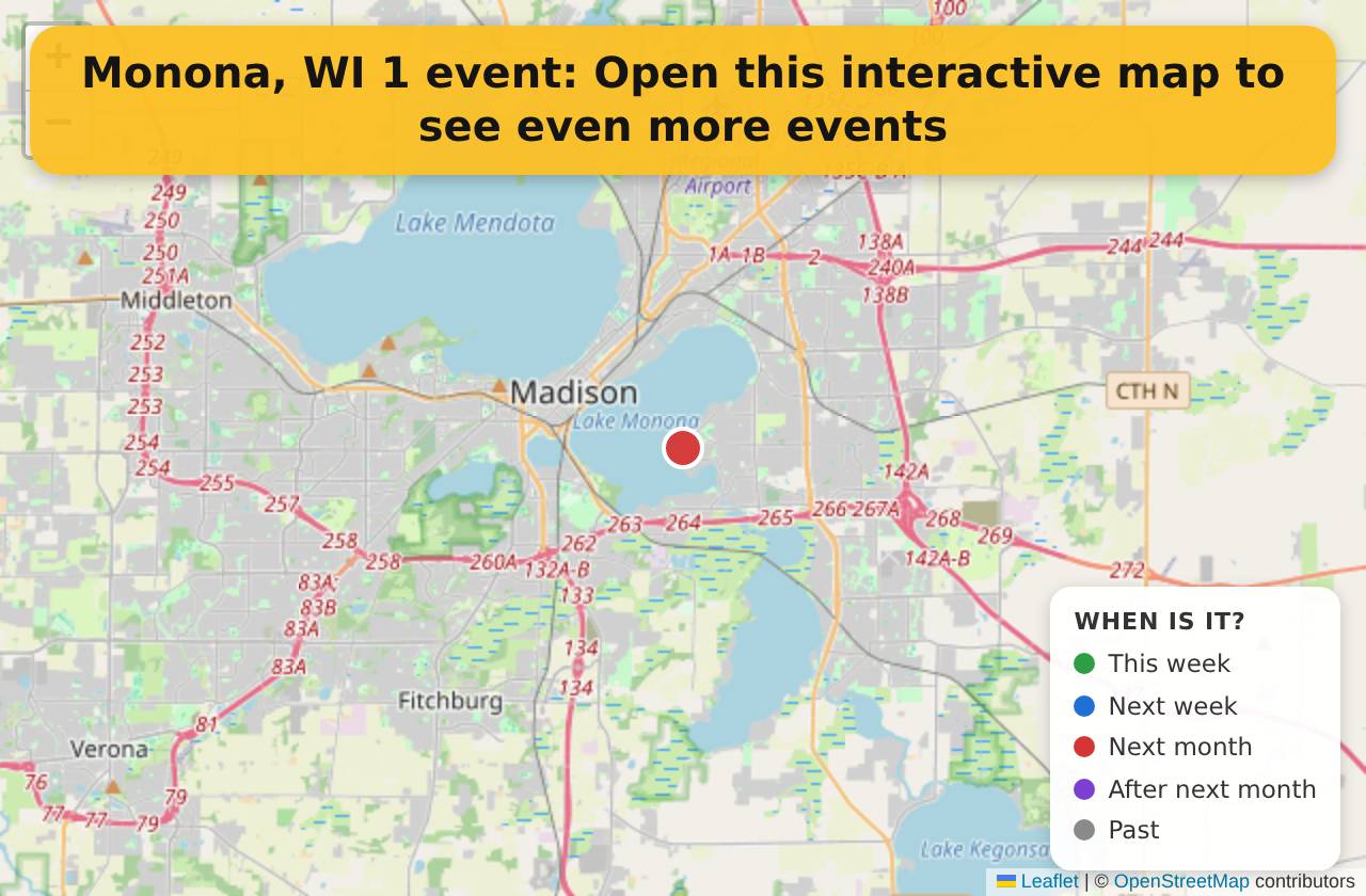 Map of events in Monona, WI on the interactive EVENTULIST map