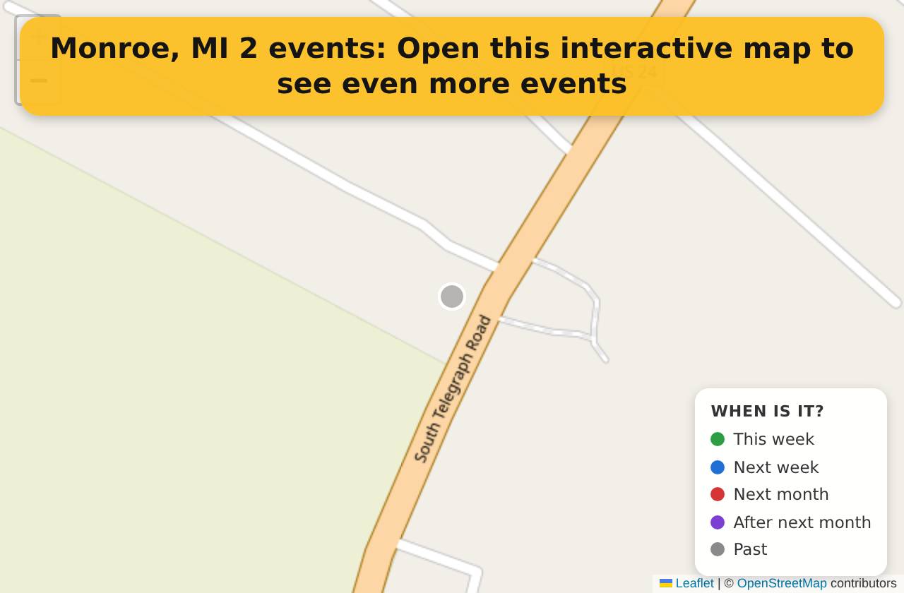 Map of events in Monroe, MI on the interactive EVENTULIST map