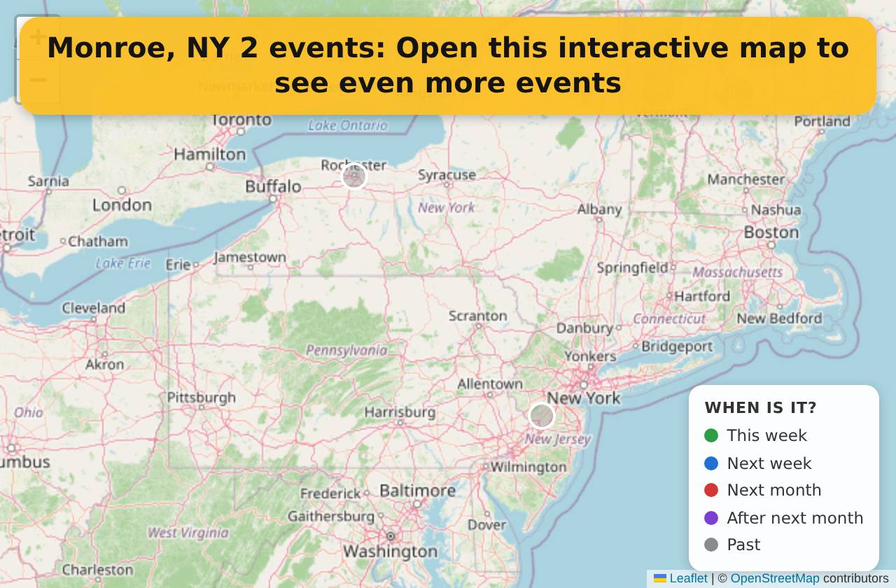 Map of events in Monroe, NY on the interactive EVENTULIST map