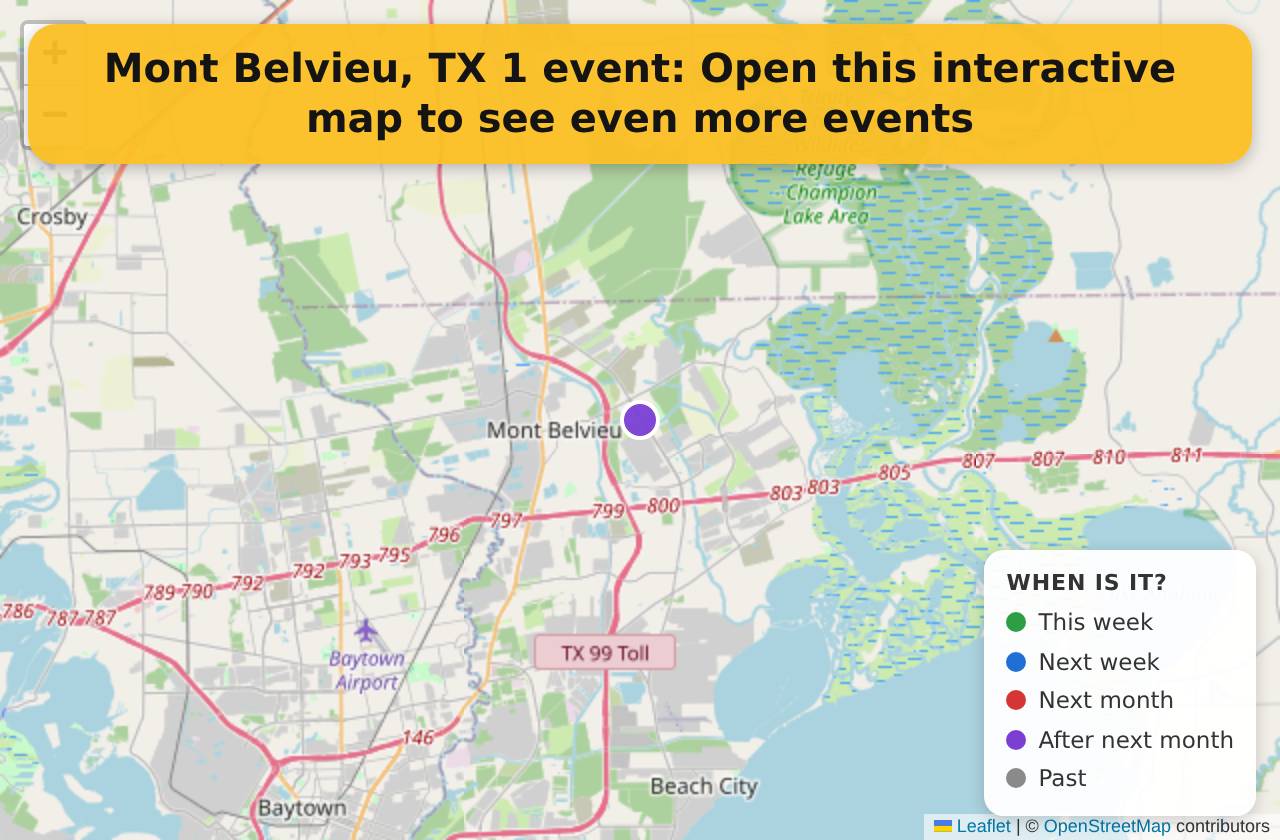 Map of events in Mont Belvieu, TX on the interactive EVENTULIST map
