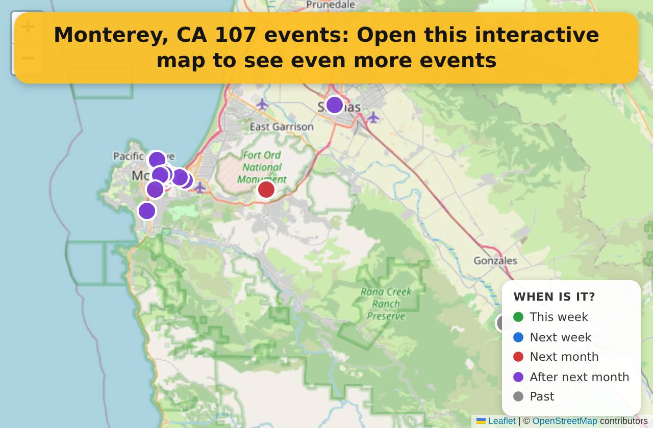 Map of events in Monterey, CA on the interactive EVENTULIST map