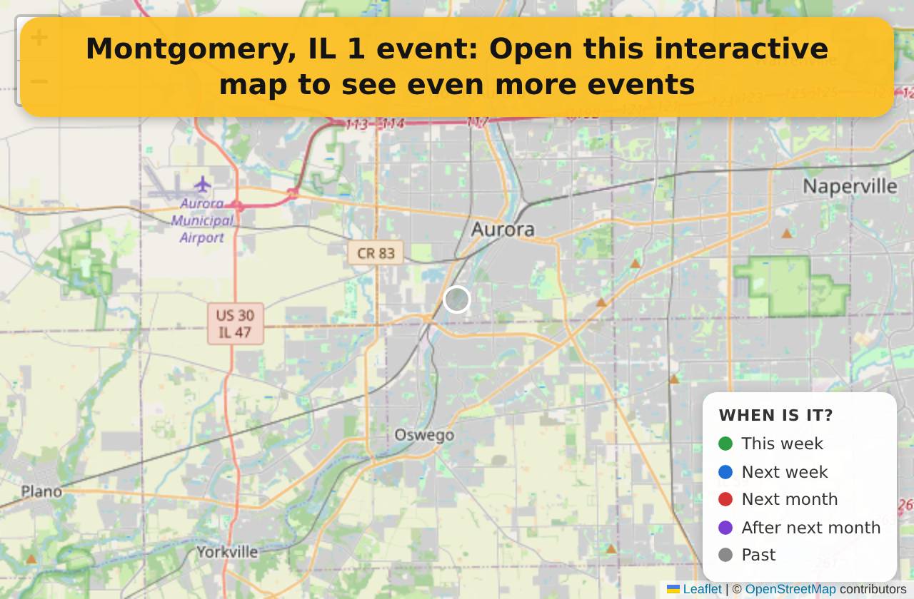 Map of events in Montgomery, IL on the interactive EVENTULIST map