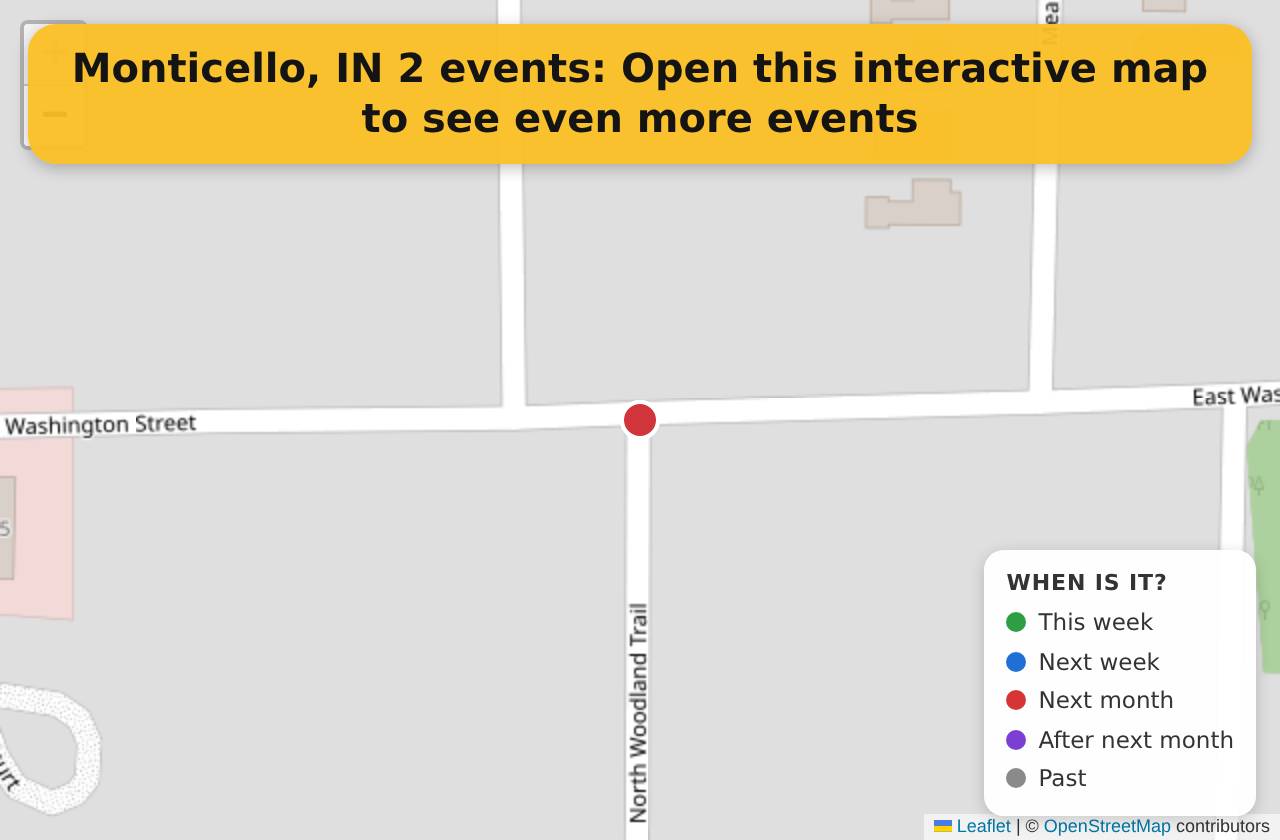 Map of events in Monticello, IN on the interactive EVENTULIST map