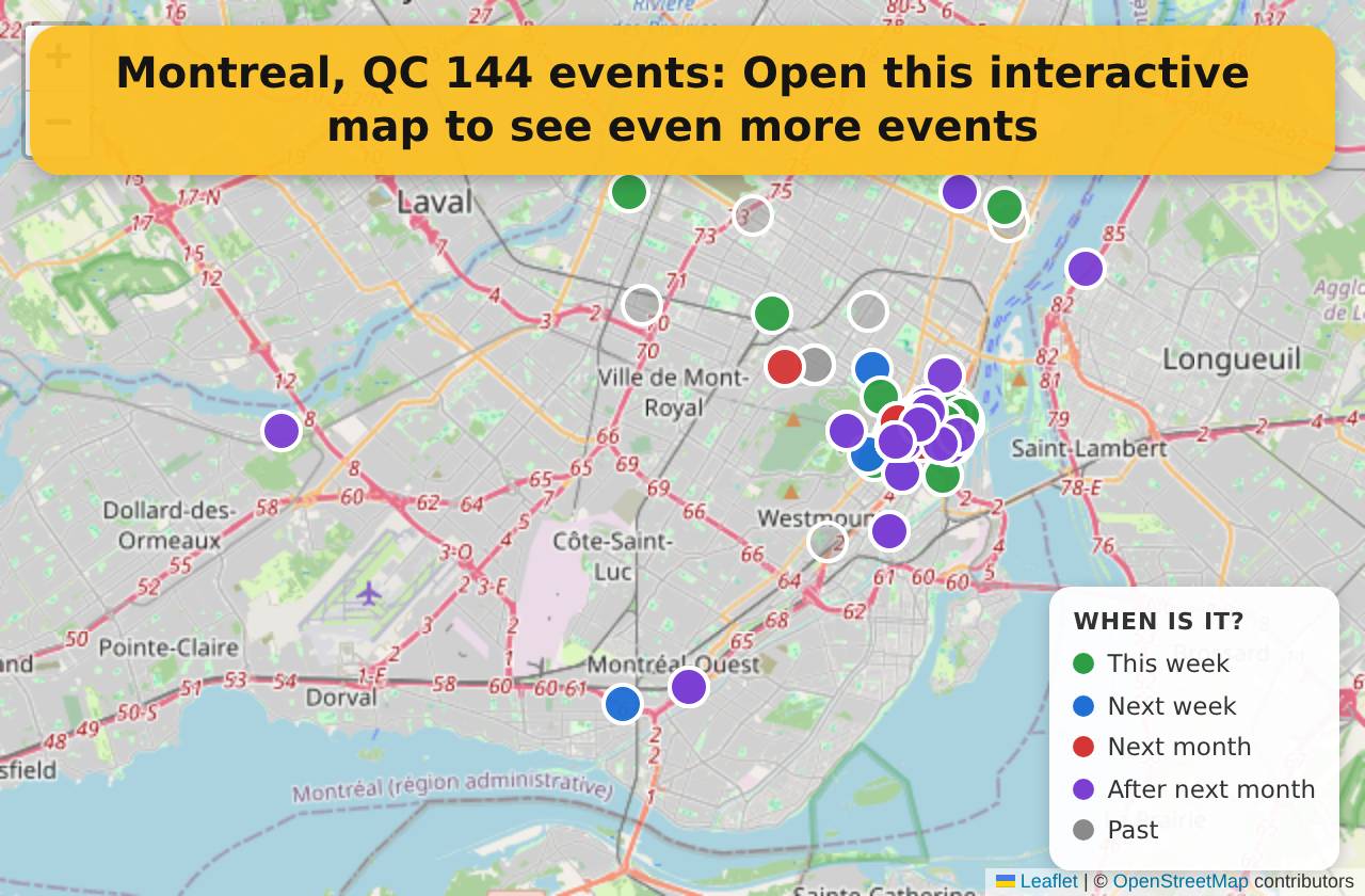 Map of events in Montreal, QC on the interactive EVENTULIST map