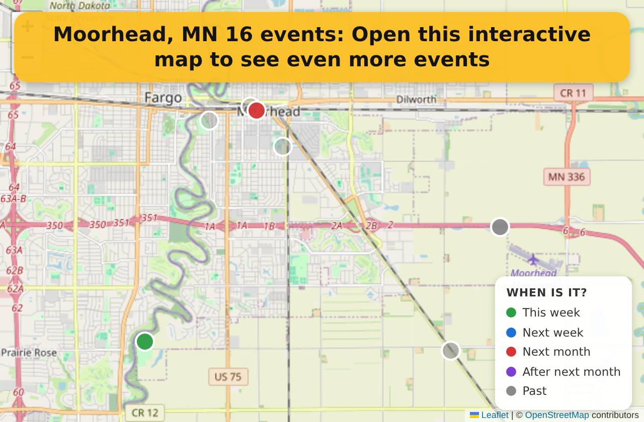 Map of events in Moorhead, MN on the interactive EVENTULIST map