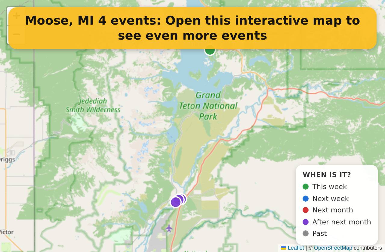 Map of events in Moose, MI on the interactive EVENTULIST map