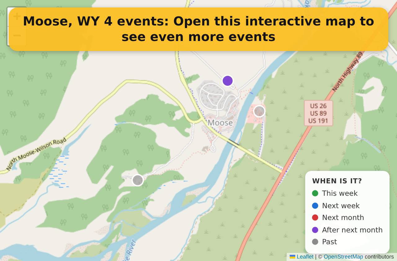 Map of events in Moose, WY on the interactive EVENTULIST map