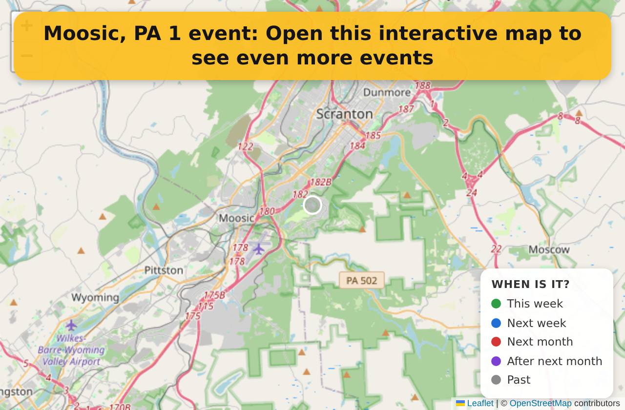 Map of events in Moosic, PA on the interactive EVENTULIST map