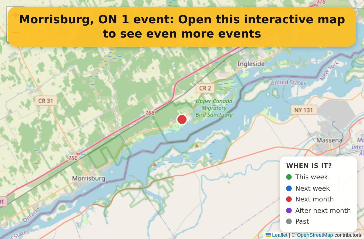 Map of events in Morrisburg, ON on the interactive EVENTULIST map