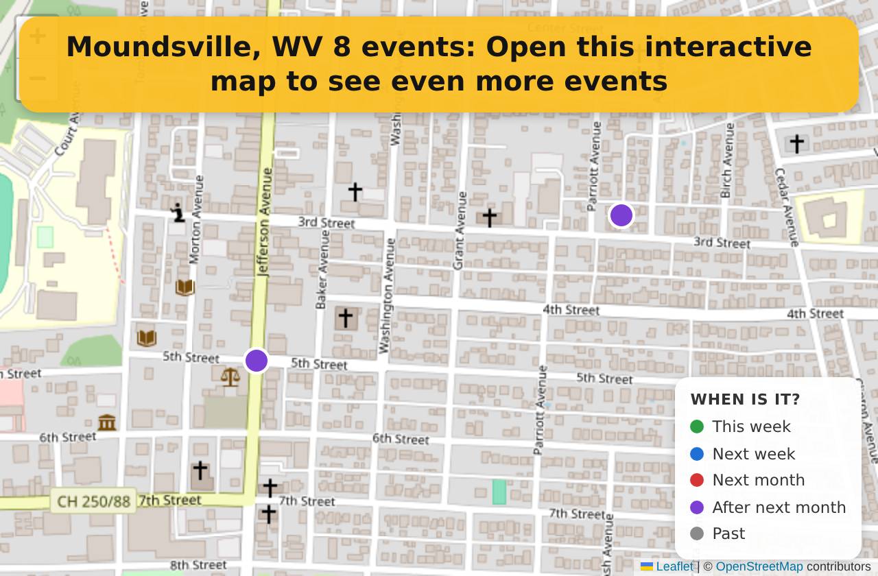 Map of events in Moundsville, WV on the interactive EVENTULIST map
