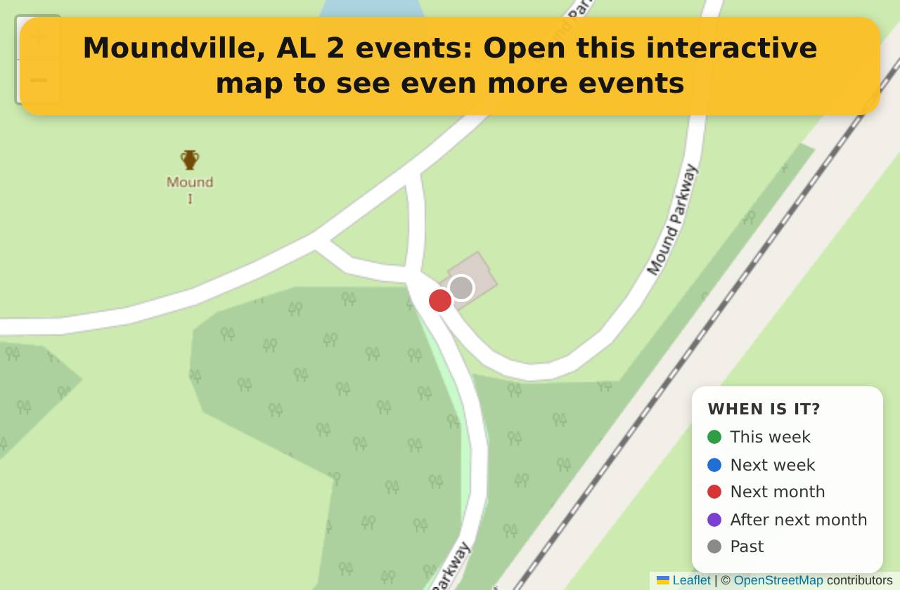 Map of events in Moundville, AL on the interactive EVENTULIST map
