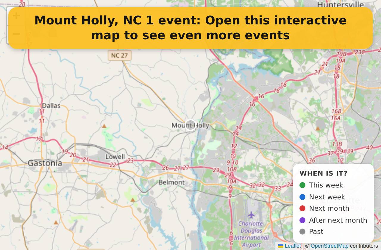 Map of events in Mount Holly, NC on the interactive EVENTULIST map