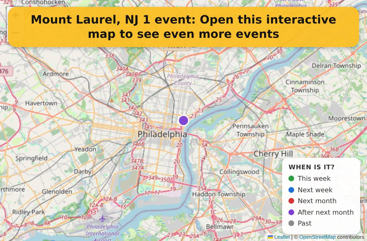 Map of events in Mount Laurel, NJ on the interactive EVENTULIST map