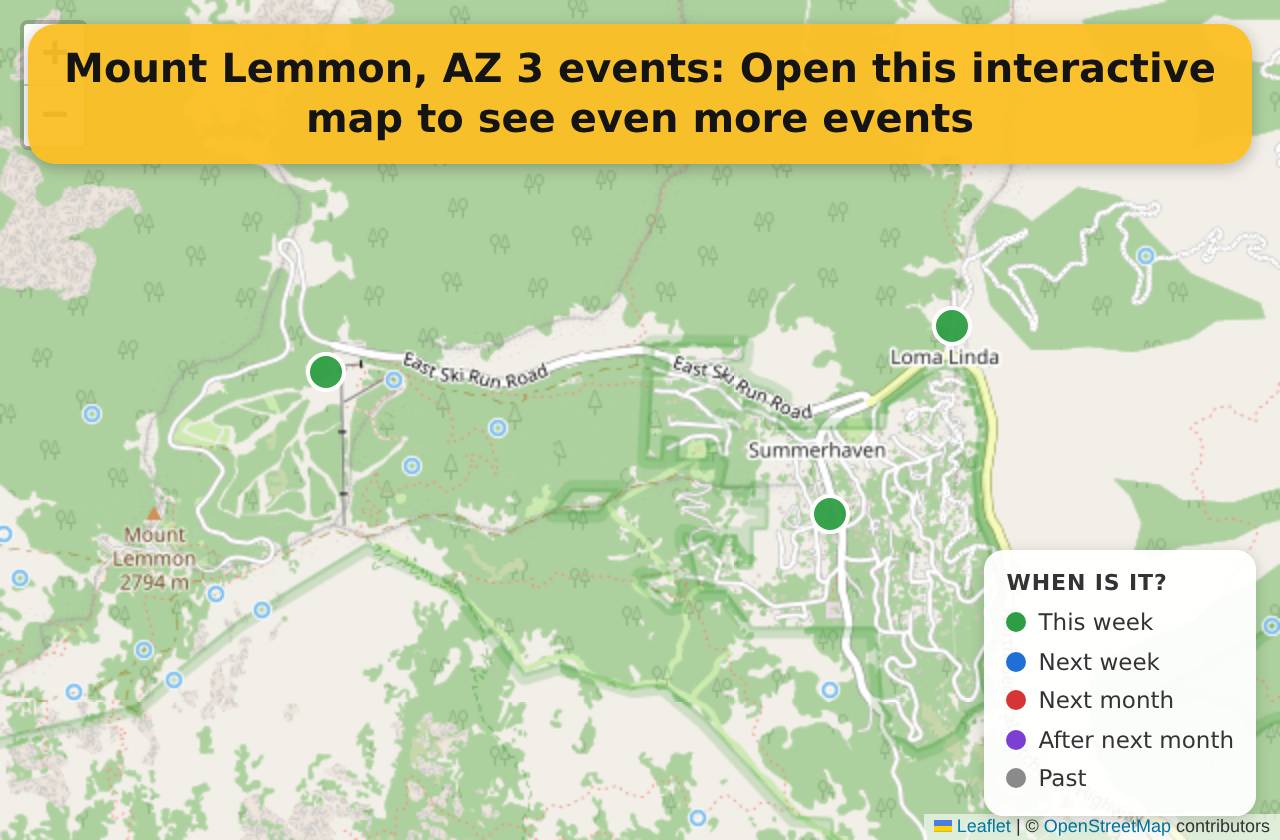 Map of events in Mount Lemmon, AZ on the interactive EVENTULIST map