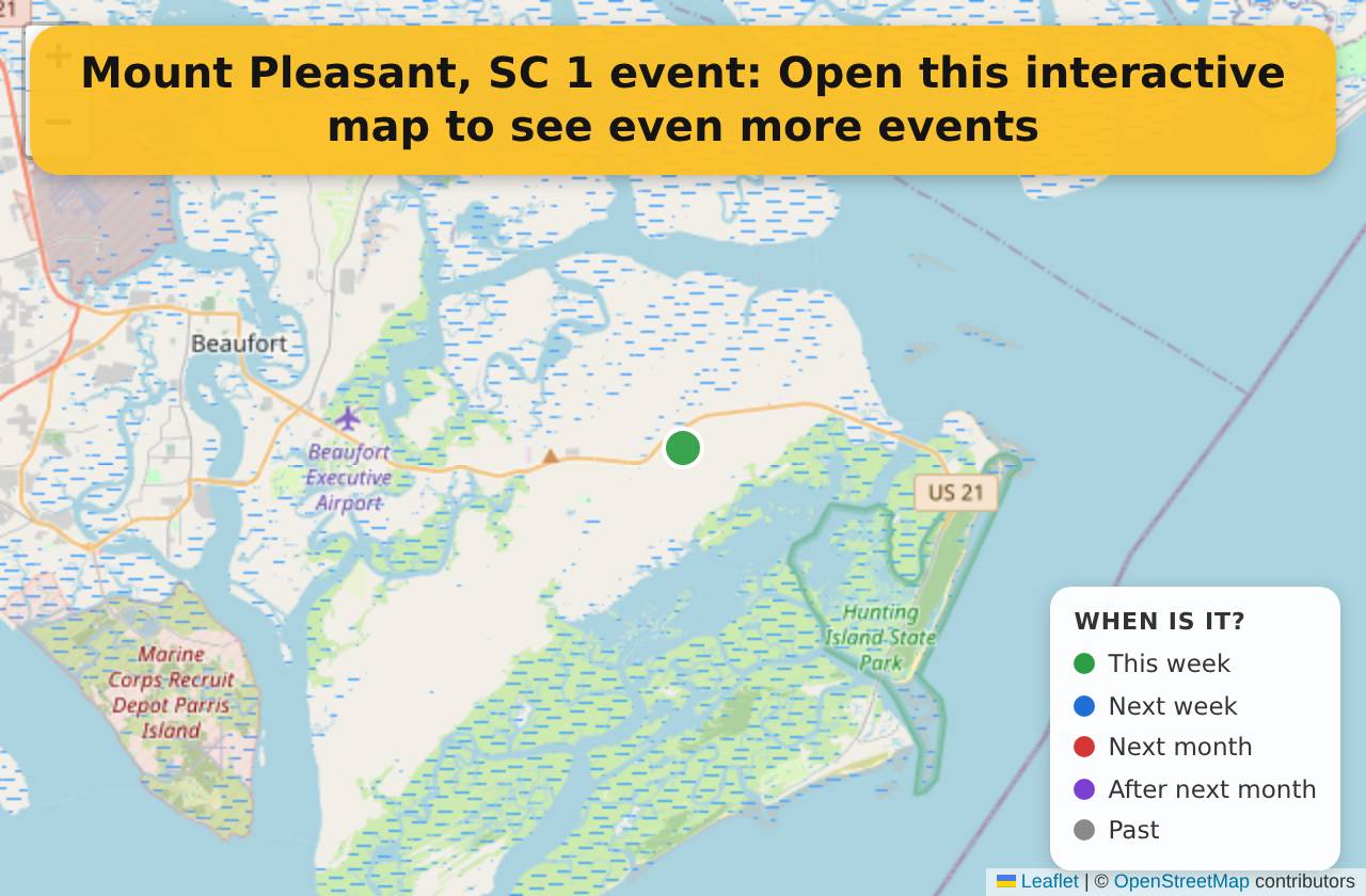 Map of events in Mount Pleasant, SC on the interactive EVENTULIST map