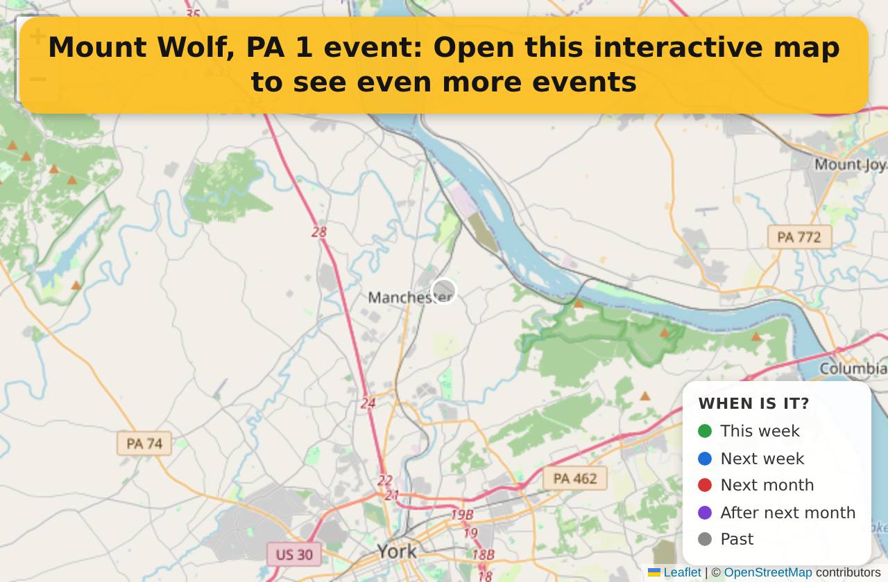 Map of events in Mount Wolf, PA on the interactive EVENTULIST map