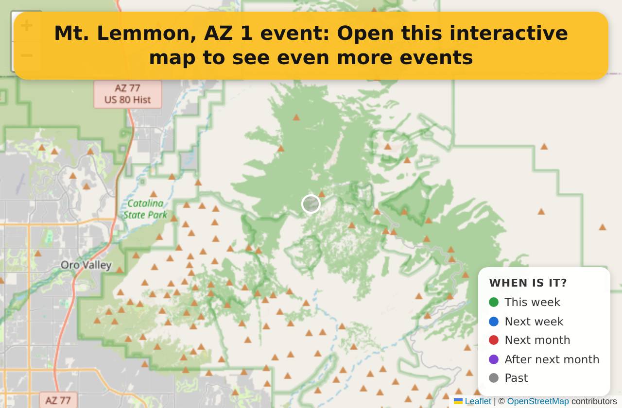 Map of events in Mt. Lemmon, AZ on the interactive EVENTULIST map