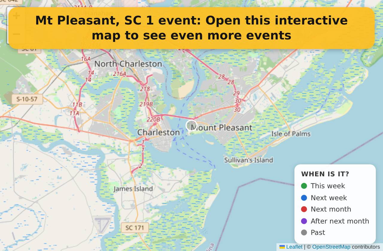 Map of events in Mt Pleasant, SC on the interactive EVENTULIST map