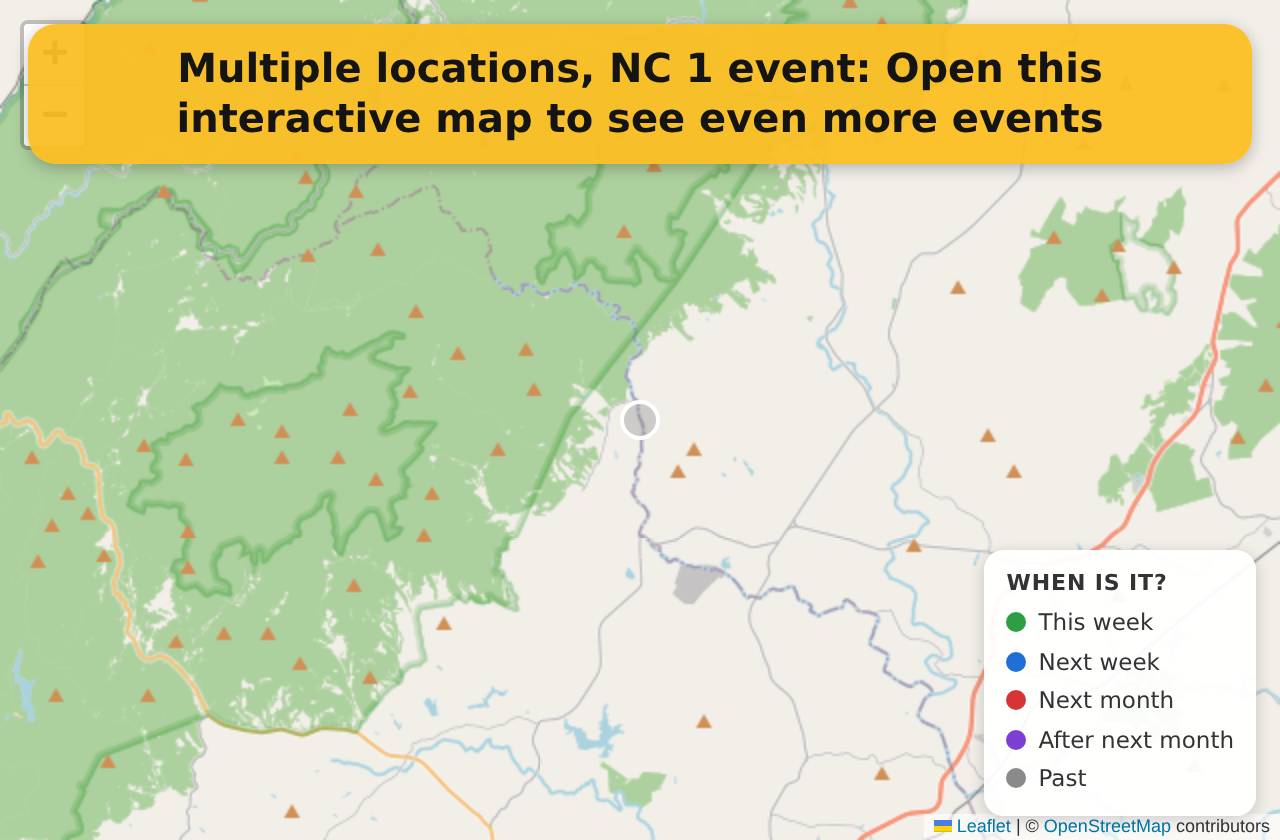 Map of events in Multiple locations, NC on the interactive EVENTULIST map