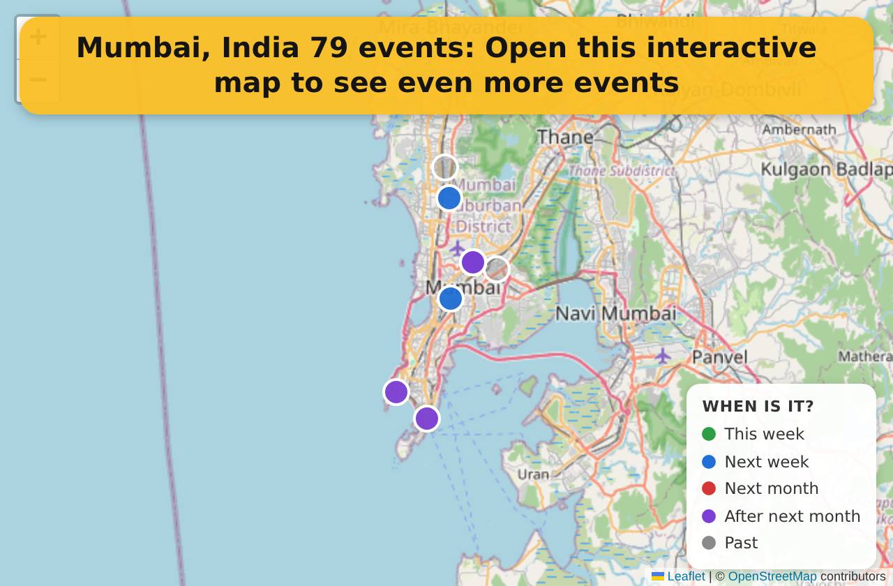 Map of events in Mumbai, India on the interactive EVENTULIST map