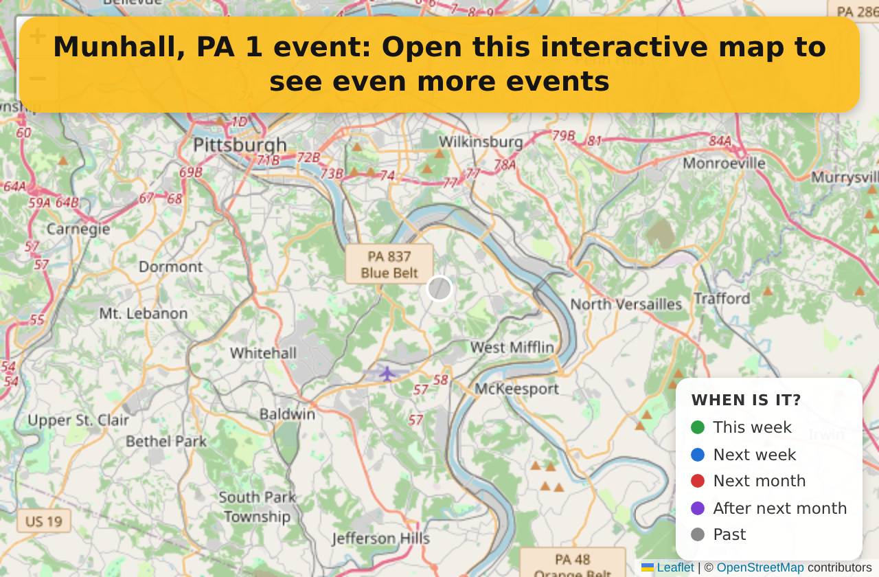 Map of events in Munhall, PA on the interactive EVENTULIST map