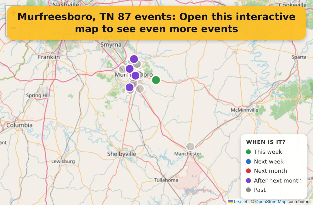 Map of events in Murfreesboro, TN on the interactive EVENTULIST map