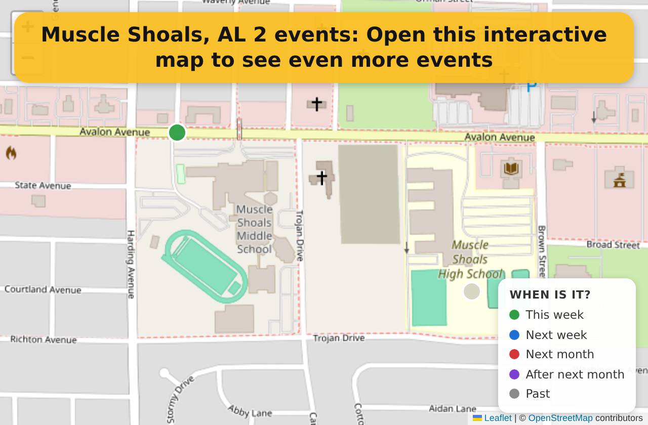 Map of events in Muscle Shoals, AL on the interactive EVENTULIST map