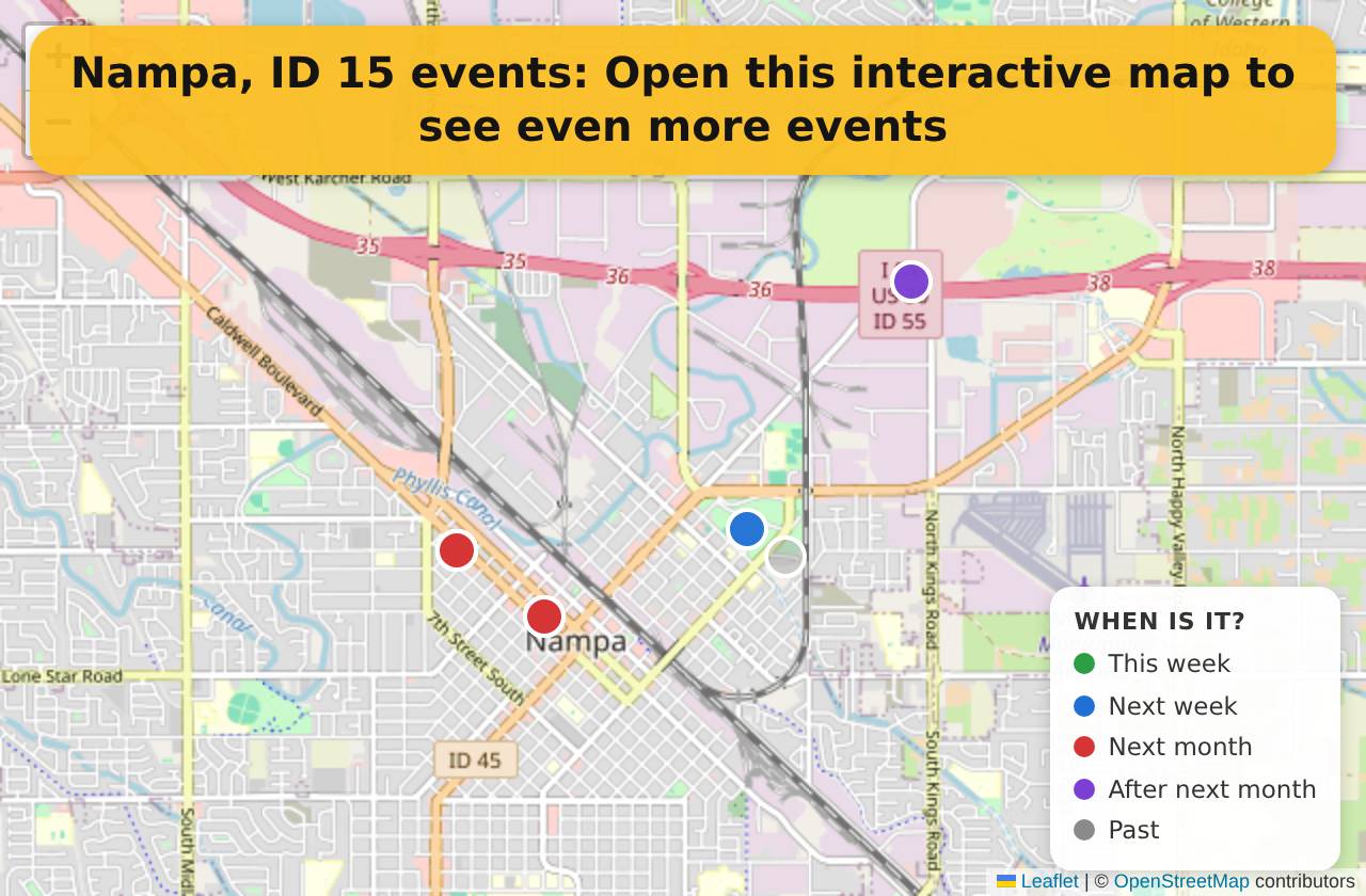 Map of events in Nampa, ID on the interactive EVENTULIST map