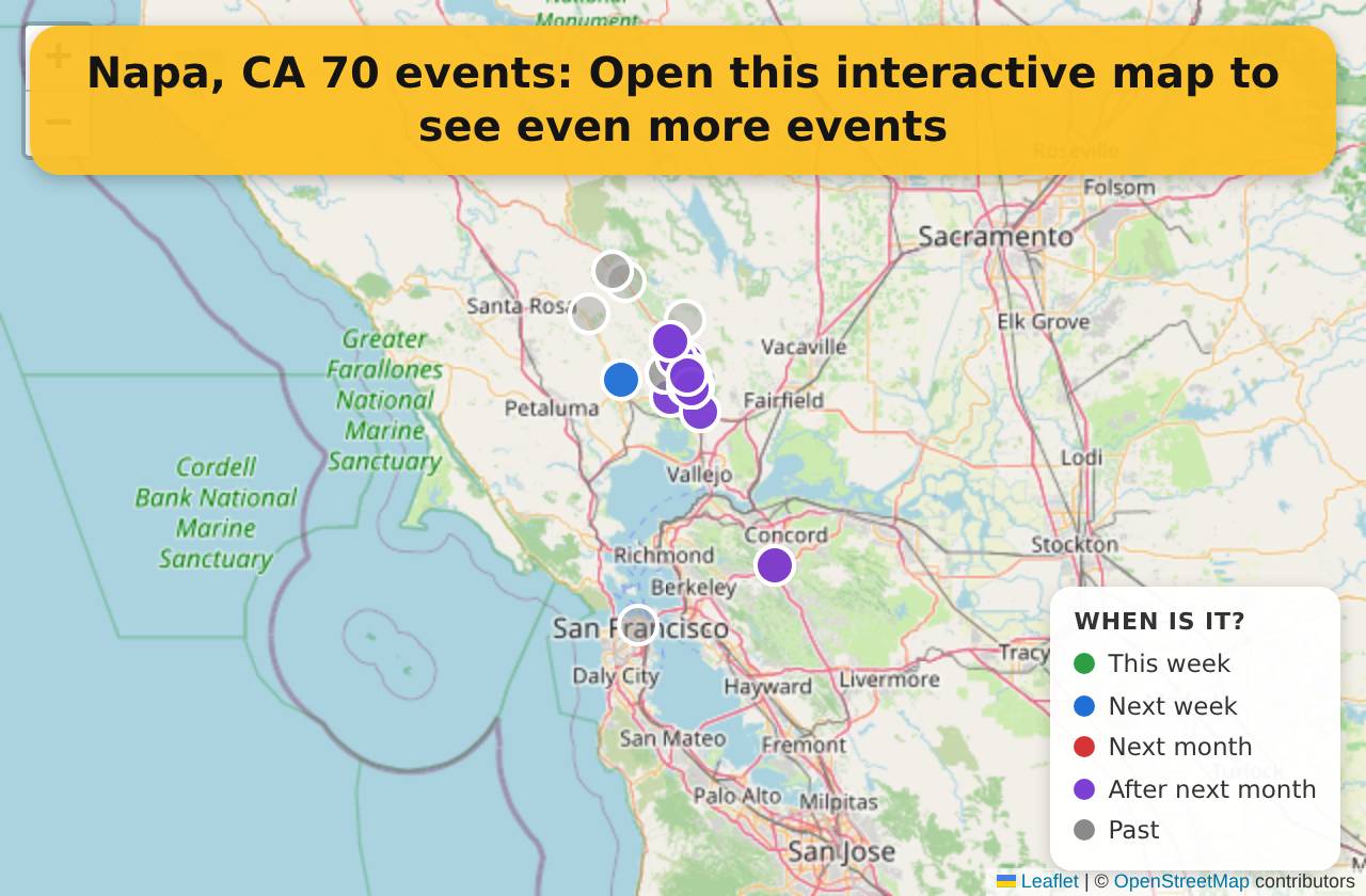 Map of events in Napa, CA on the interactive EVENTULIST map