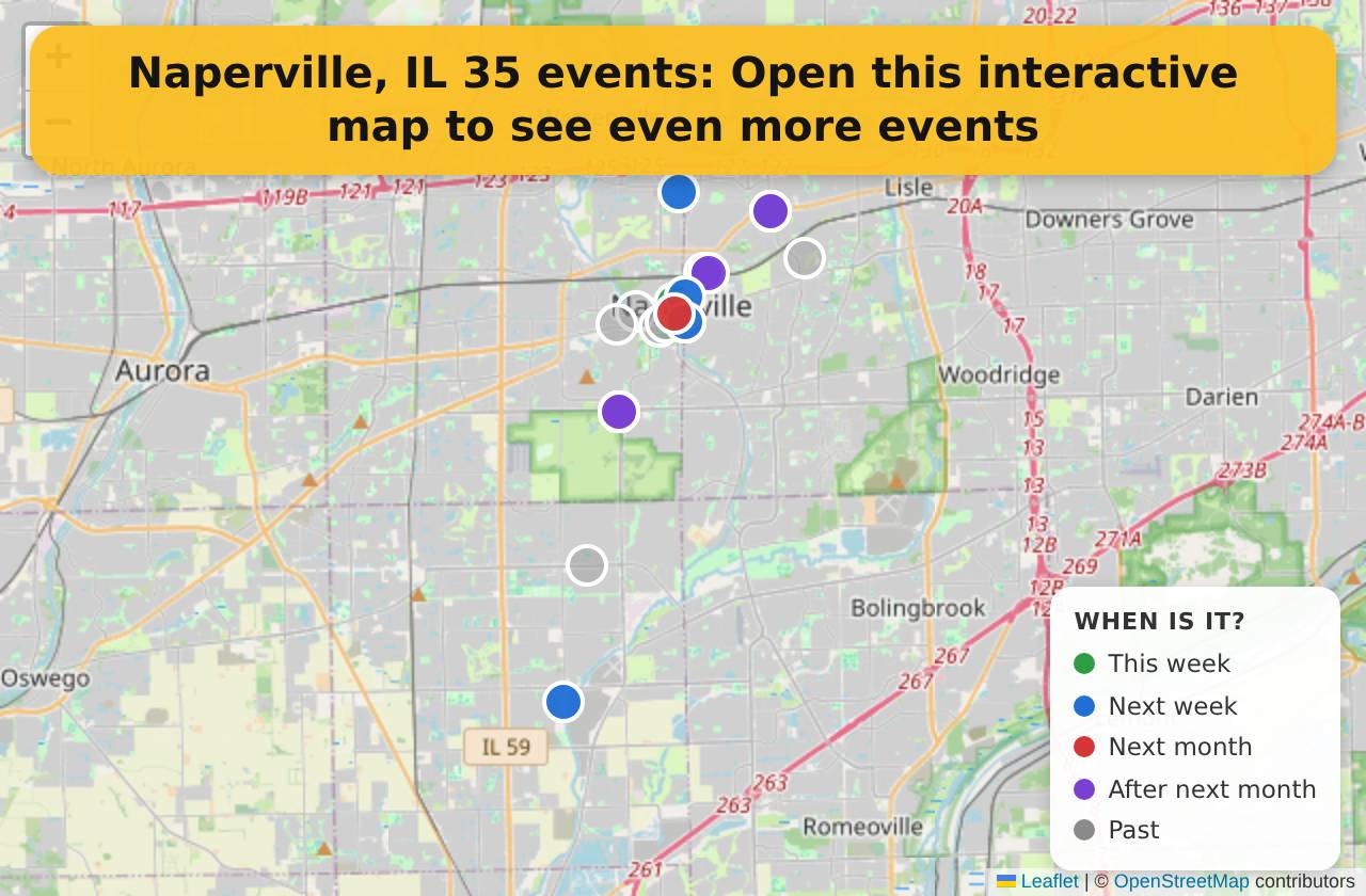 Map of events in Naperville, IL on the interactive EVENTULIST map