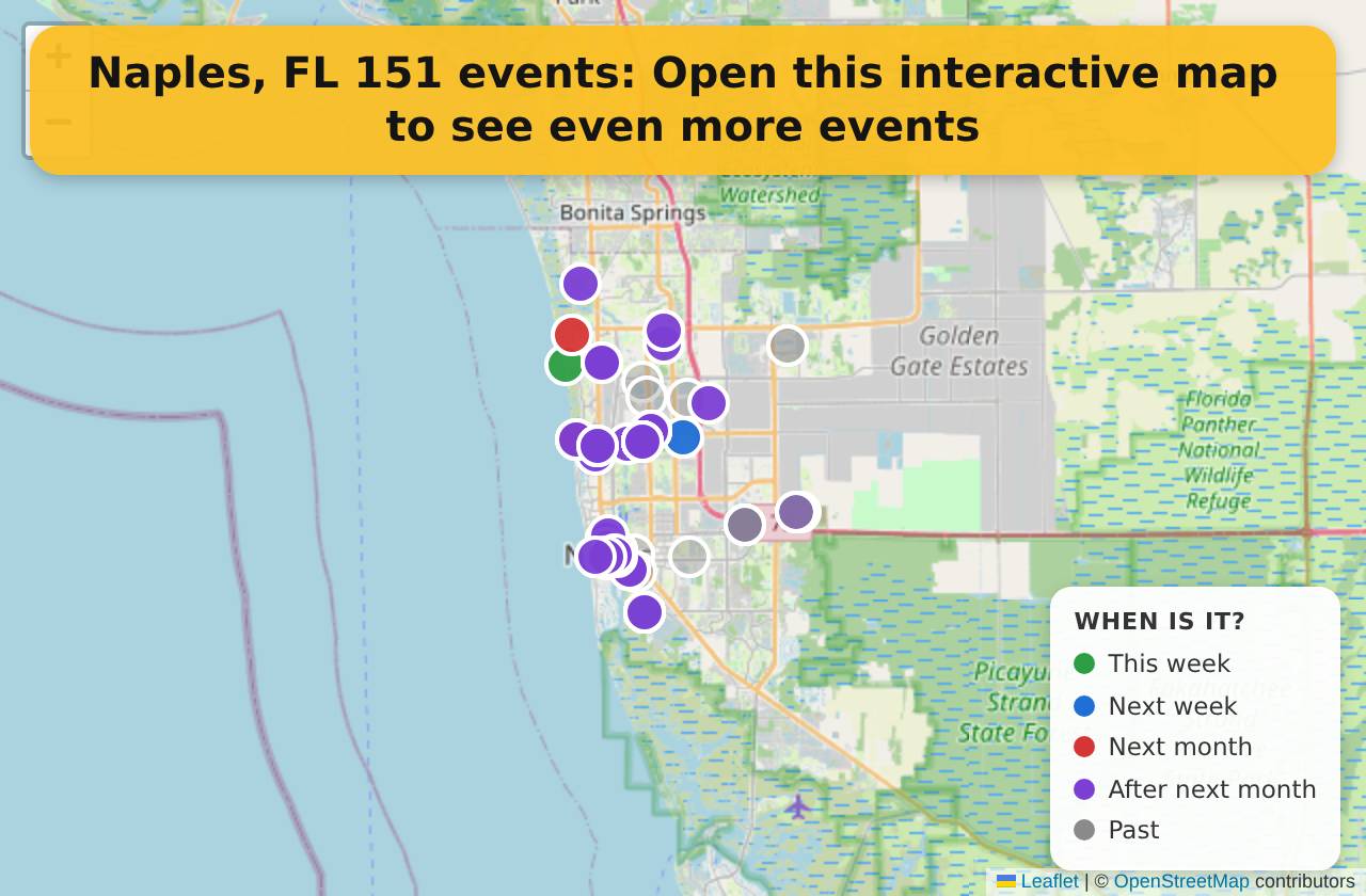 Map of events in Naples, FL on the interactive EVENTULIST map