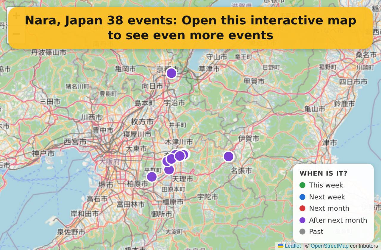 Map of events in Nara, Japan on the interactive EVENTULIST map