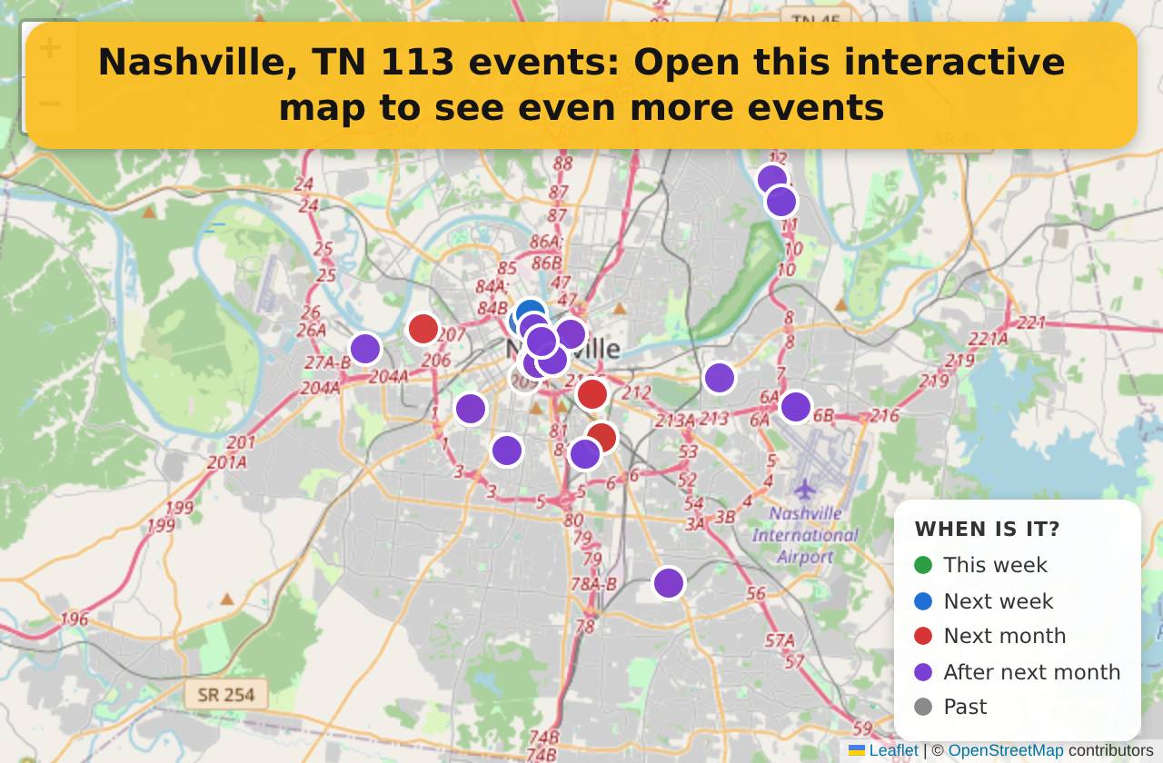 Map of events in Nashville, TN on the interactive EVENTULIST map