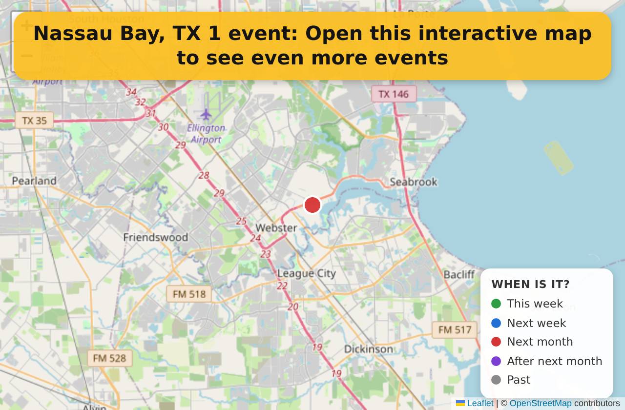 Map of events in Nassau Bay, TX on the interactive EVENTULIST map
