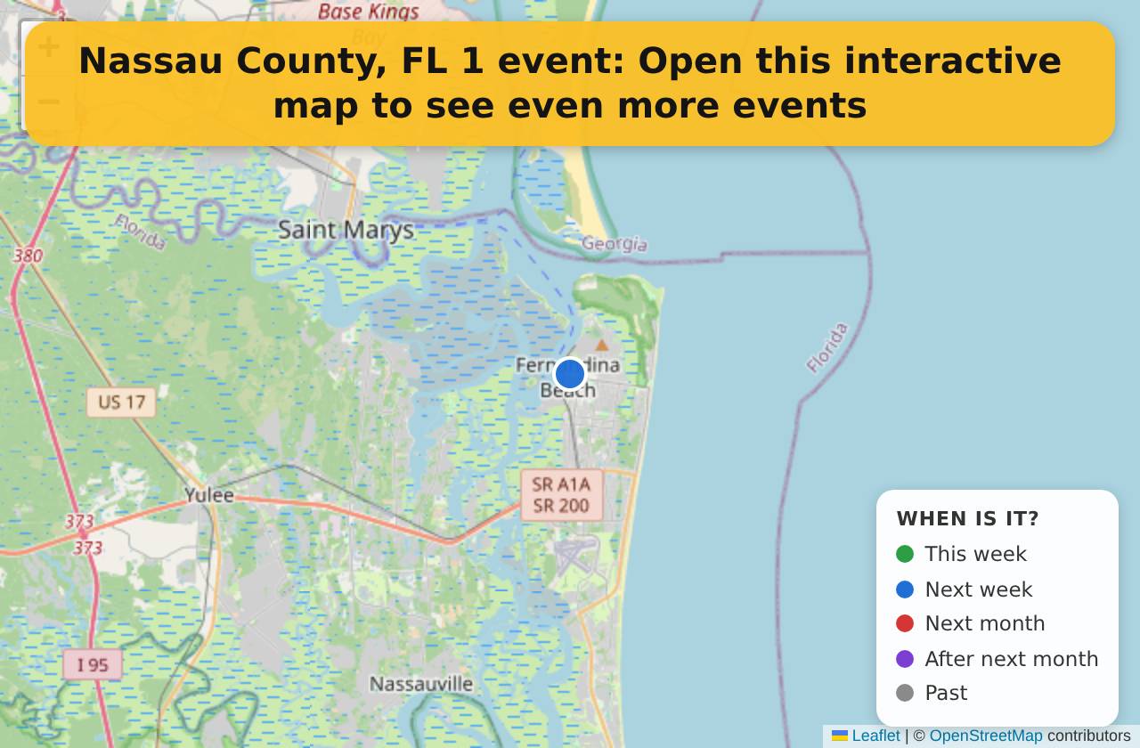 Map of events in Nassau County, FL on the interactive EVENTULIST map