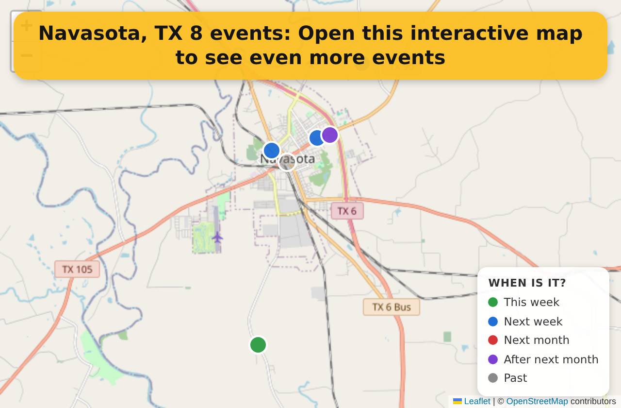 Map of events in Navasota, TX on the interactive EVENTULIST map