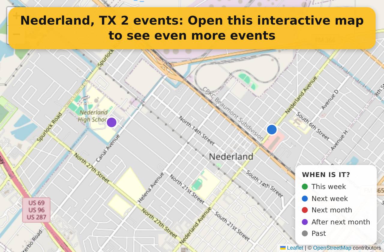 Map of events in Nederland, TX on the interactive EVENTULIST map