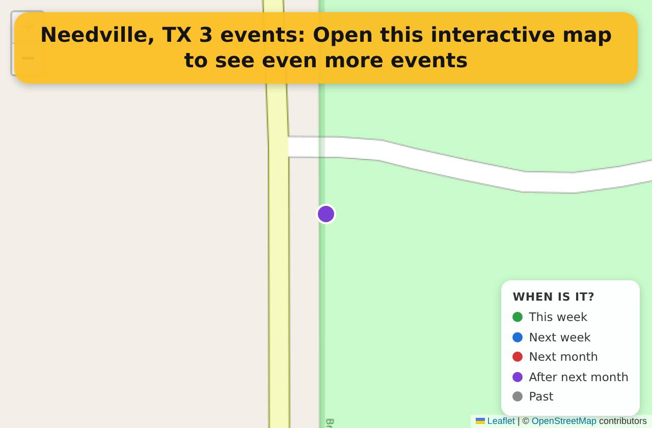 Map of events in Needville, TX on the interactive EVENTULIST map