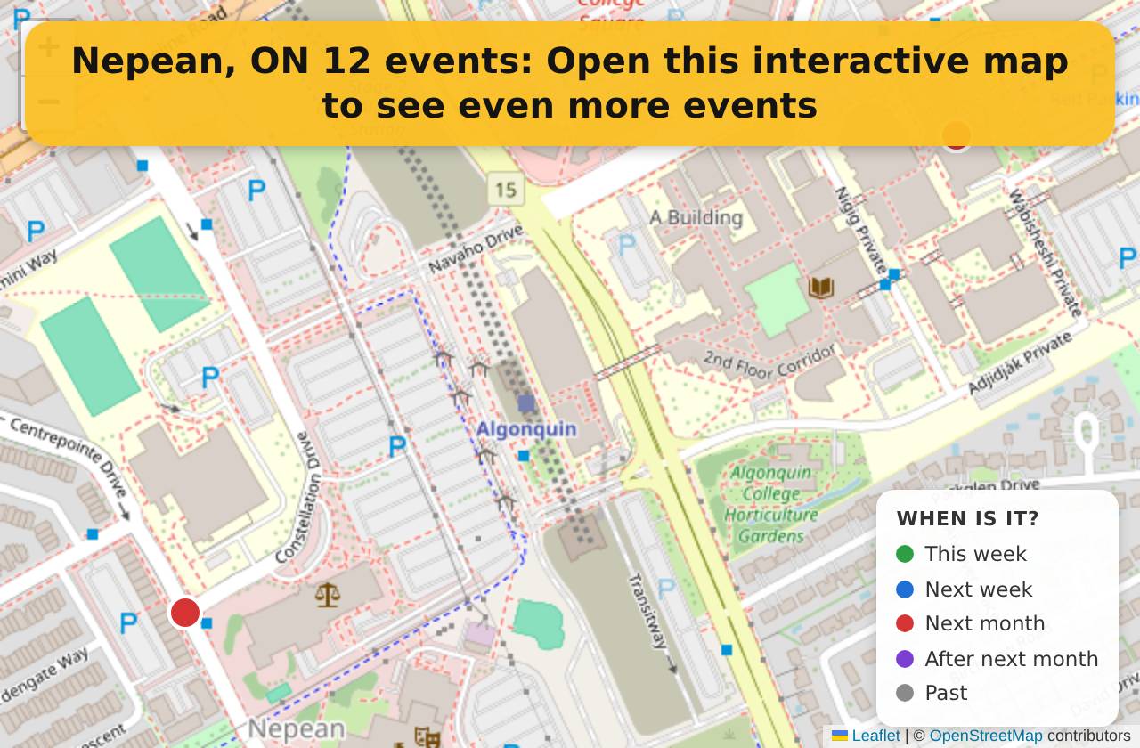 Map of events in Nepean, ON on the interactive EVENTULIST map
