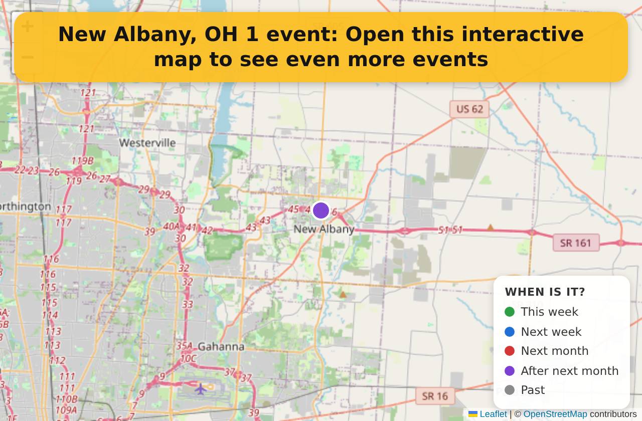 Map of events in New Albany, OH on the interactive EVENTULIST map