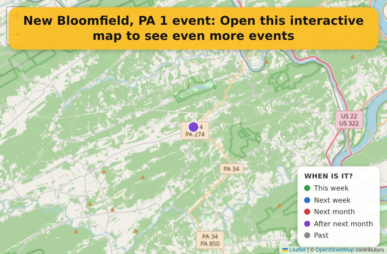 Map of events in New Bloomfield, PA on the interactive EVENTULIST map